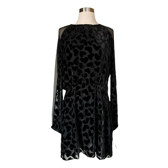 SAINT LAURENT Burnout Velvet Dress Black Draped Silk Long Sleeve Hearts 42 US 10 - Picture 3 of 13